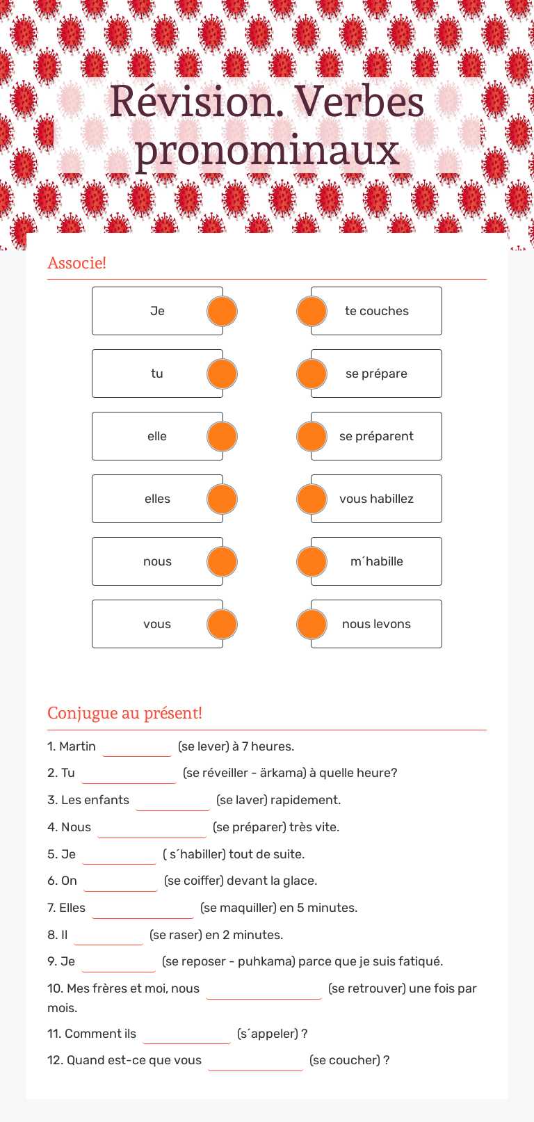 Révision. Verbes pronominaux worksheet preview image