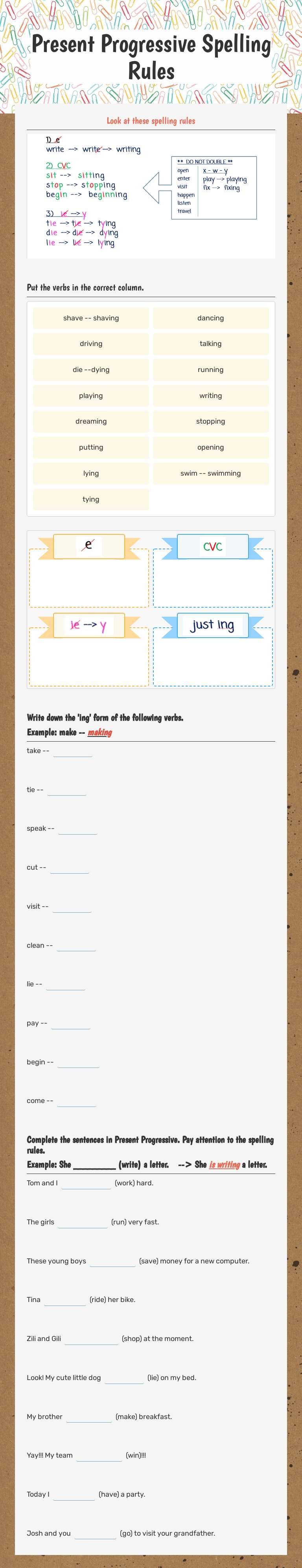 Present Progressive
Spelling Rules worksheet preview image