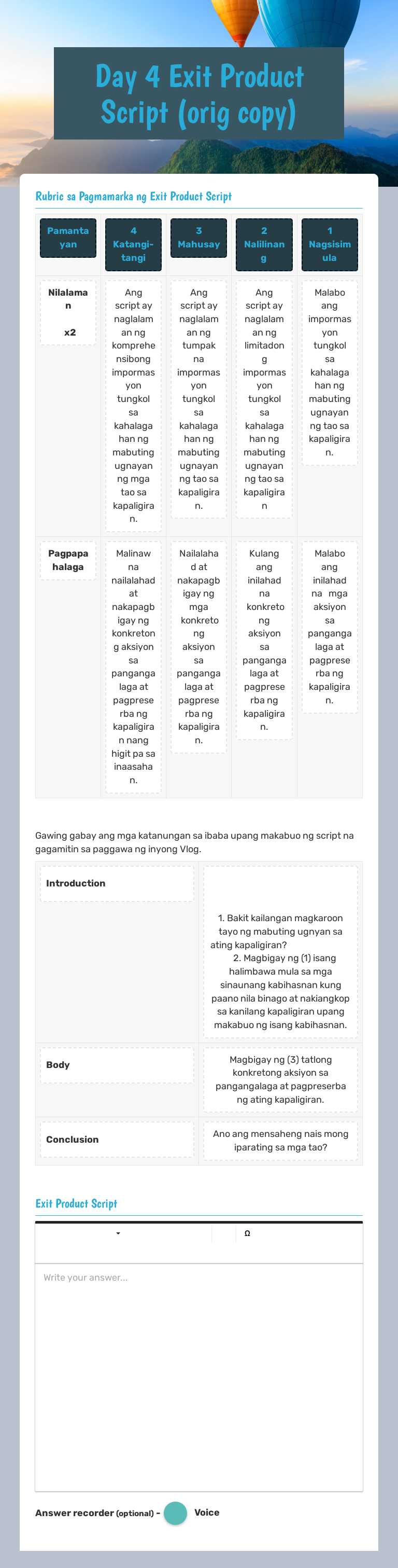 Day 4 Exit Product Script (orig copy) worksheet preview image