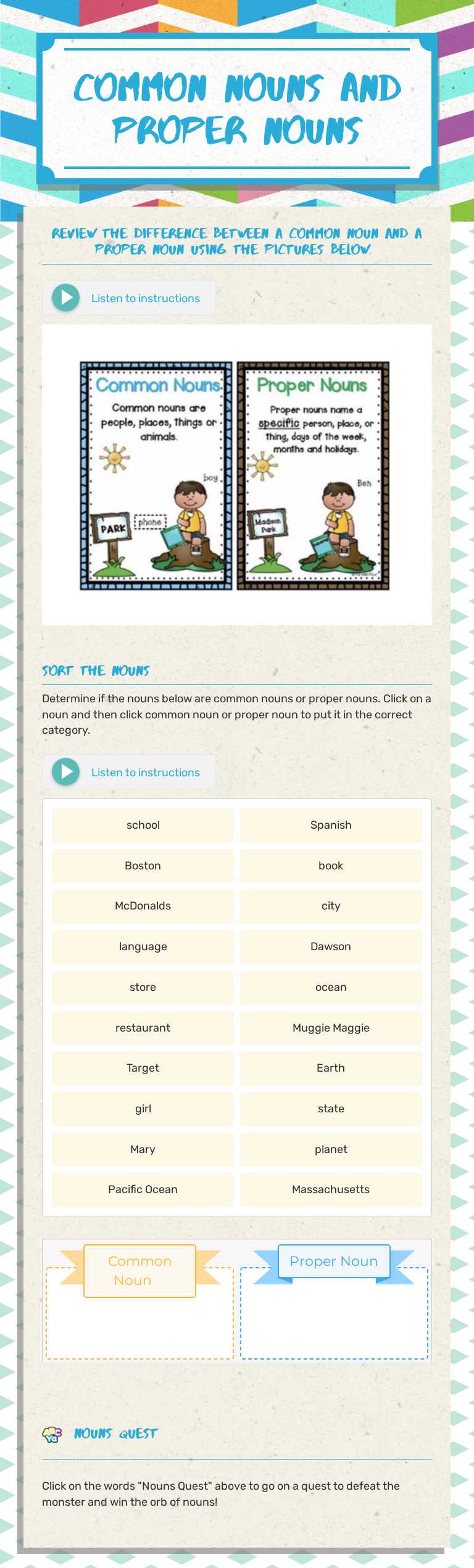 Common nouns and 
Proper Nouns worksheet preview image
