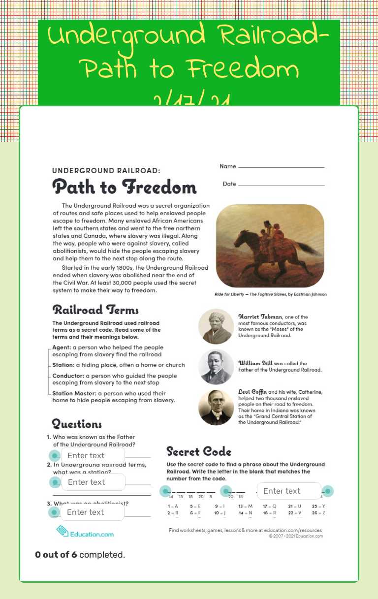Underground Railroad-Path to Freedom 2/17/21 worksheet preview image