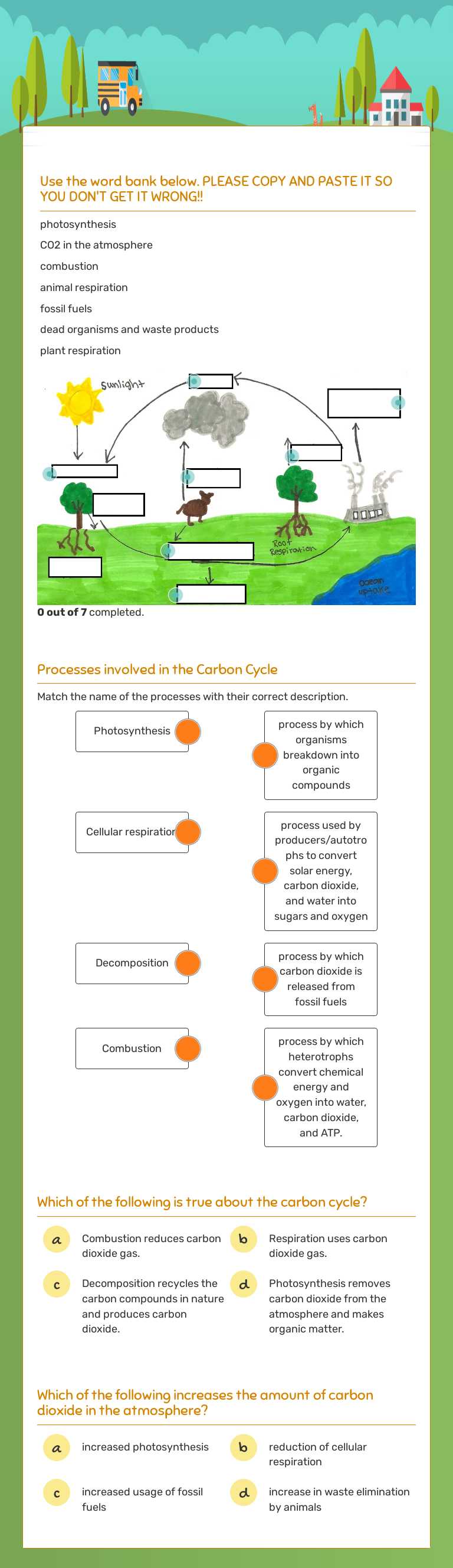 Carbon Cycle Practice worksheet preview image