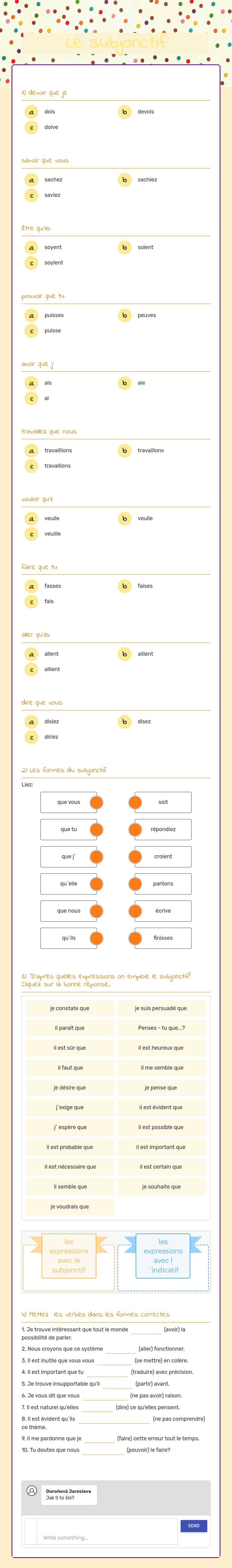 Le subjonctif worksheet preview image