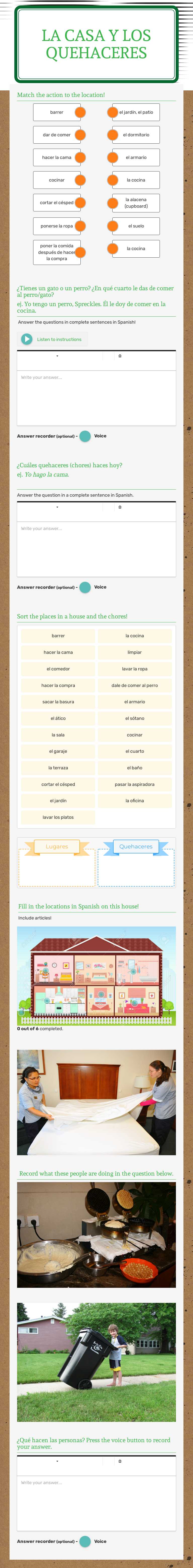 La casa y los quehaceres worksheet preview image