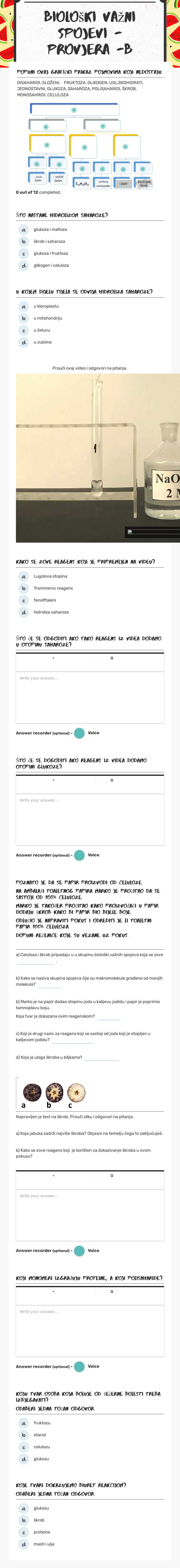 biološki važni spojevi - PROVJERA -B worksheet preview image