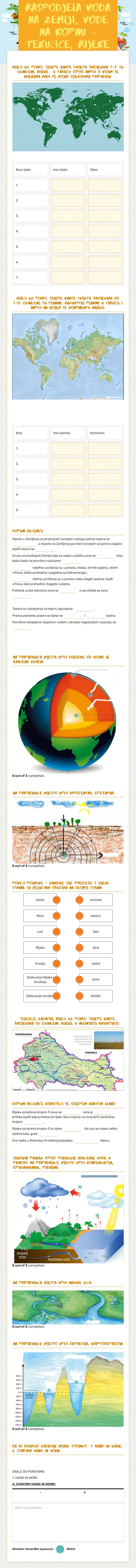 Reljef, Raspodjela voda na Zemlji, Vode na kopnu – tekućice, Rijeke Hrvatske, Jezera i močvare worksheet preview image