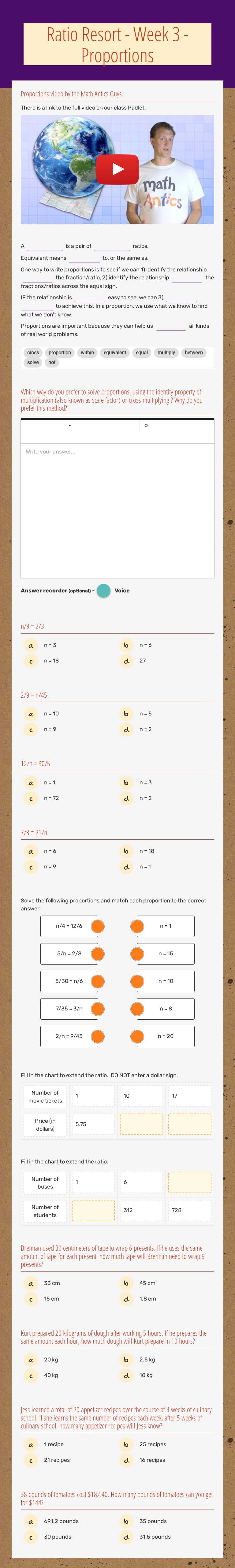 Ratio Resort - Week 3 -Proportions worksheet preview image