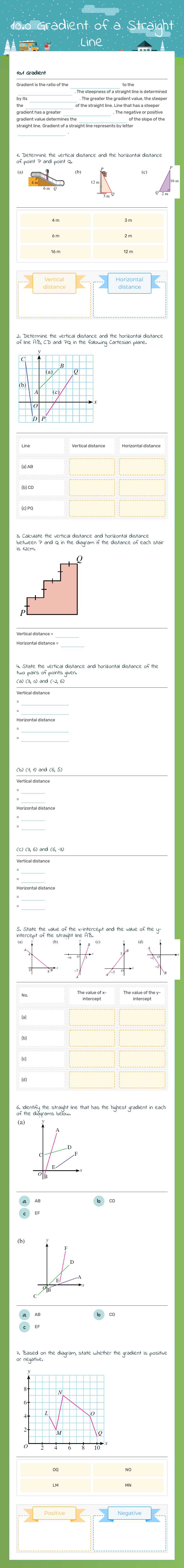 10.0 Gradient of a Straight Line worksheet preview image