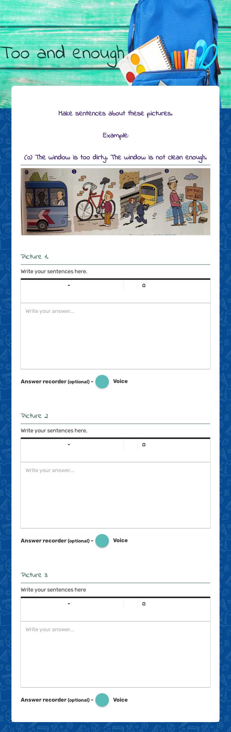 Too and enough worksheet preview image