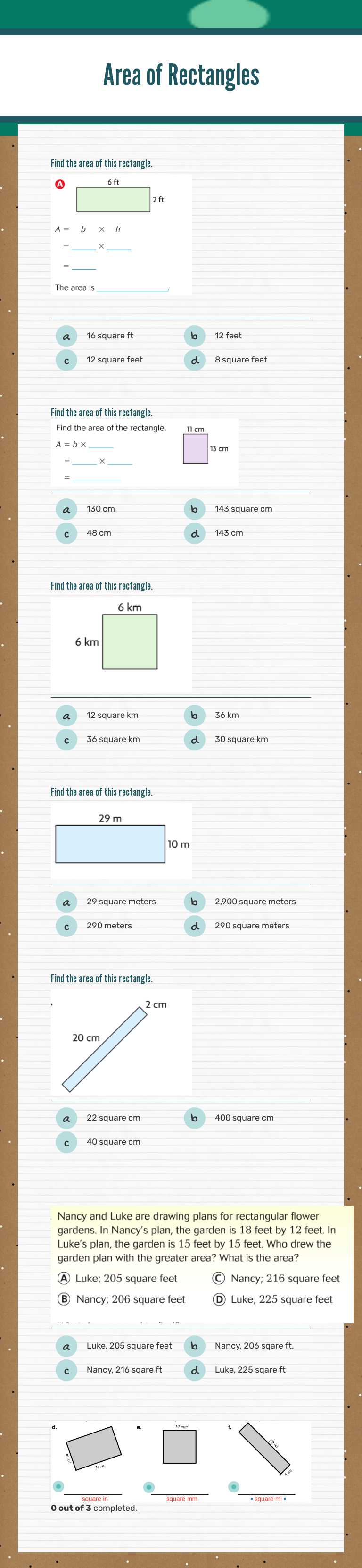 Area of Rectangles worksheet preview image