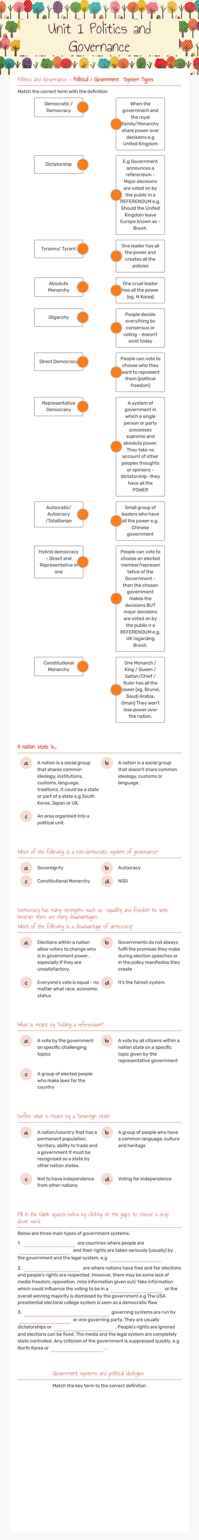 Unit 1 Politics and Governance worksheet preview image