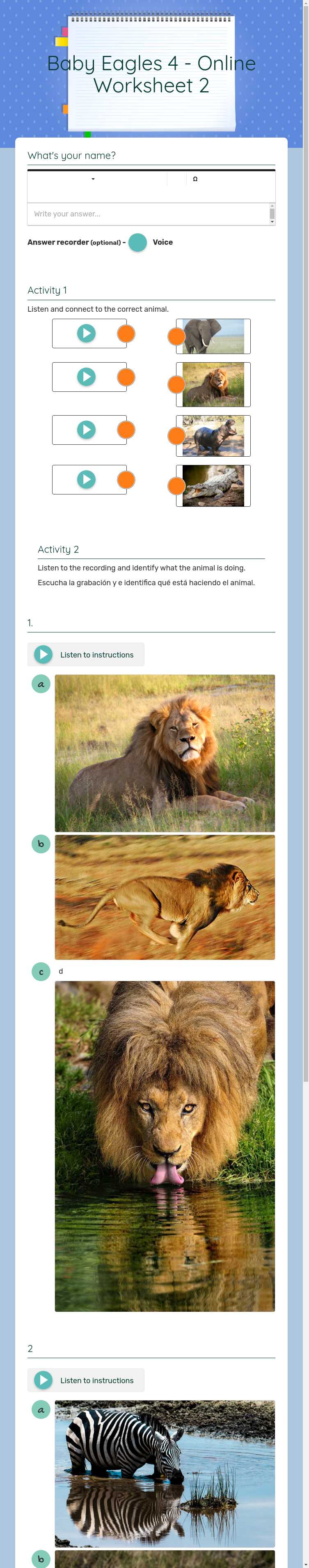 Baby Eagles 4 - Online Worksheet 2 worksheet preview image