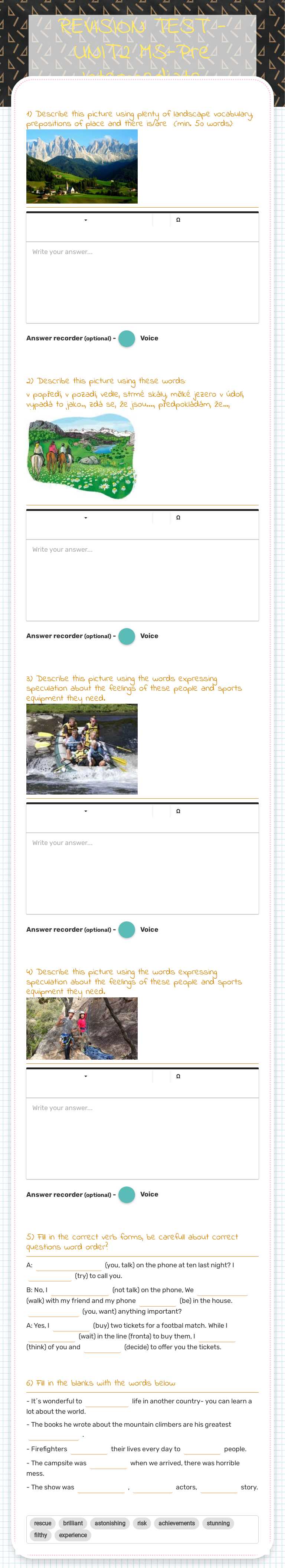 REVISION TEST - UNIT2 MS-Pre Intermediate worksheet preview image