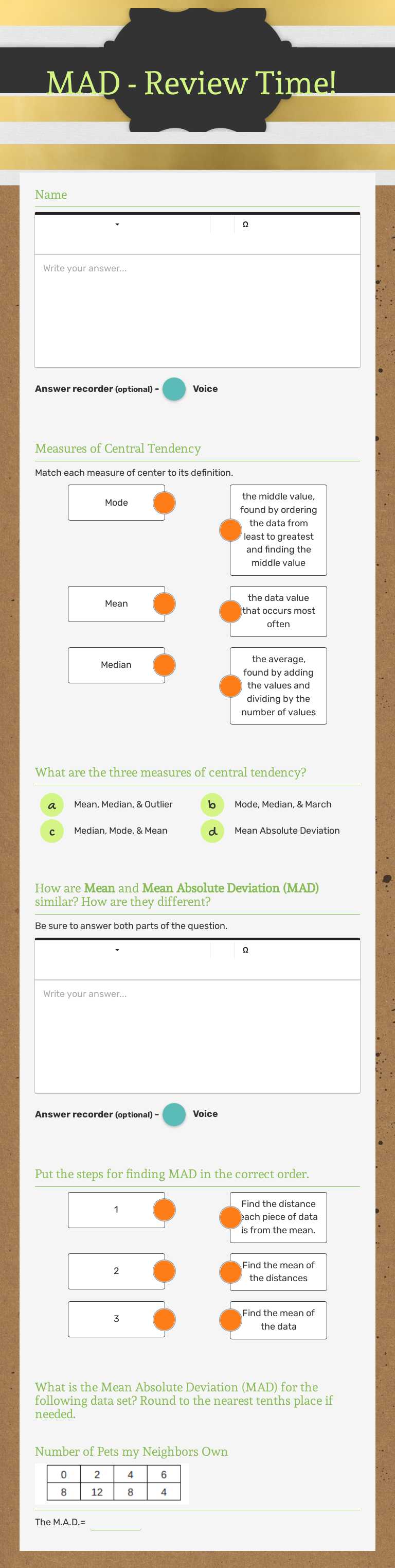 MAD - Review Time! worksheet preview image