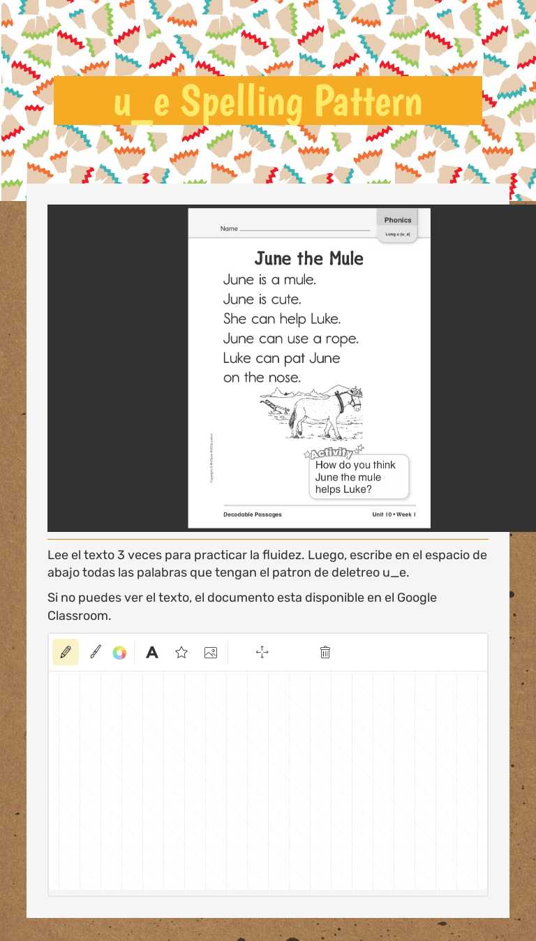 u_e Spelling Pattern worksheet preview image