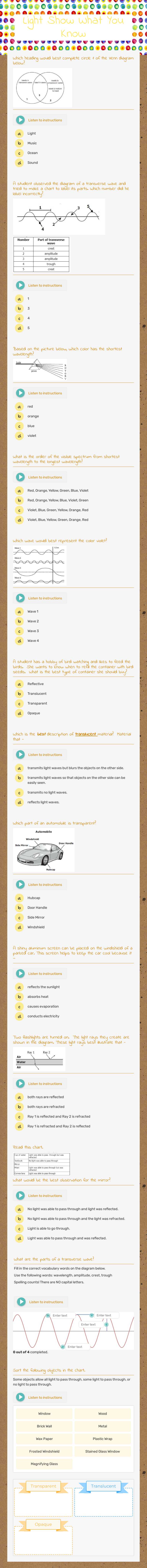 Light Show What You Know worksheet preview image