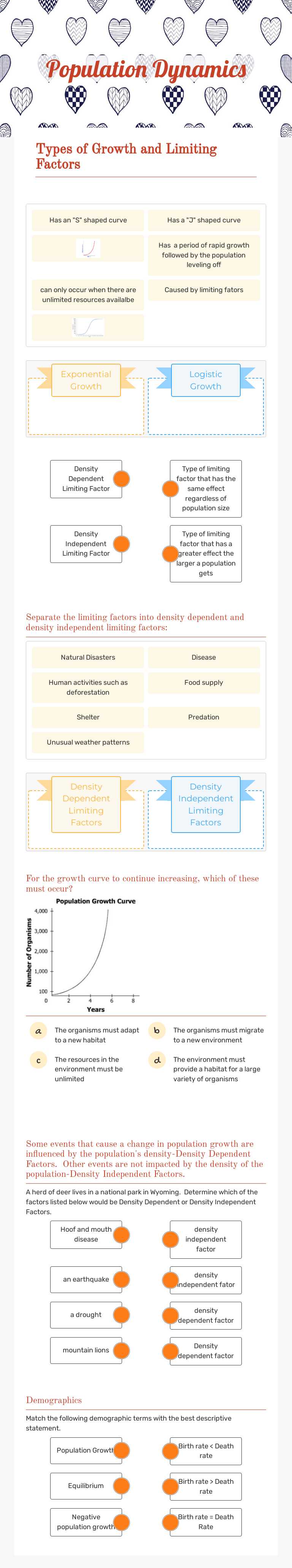 Population Dynamics worksheet preview image