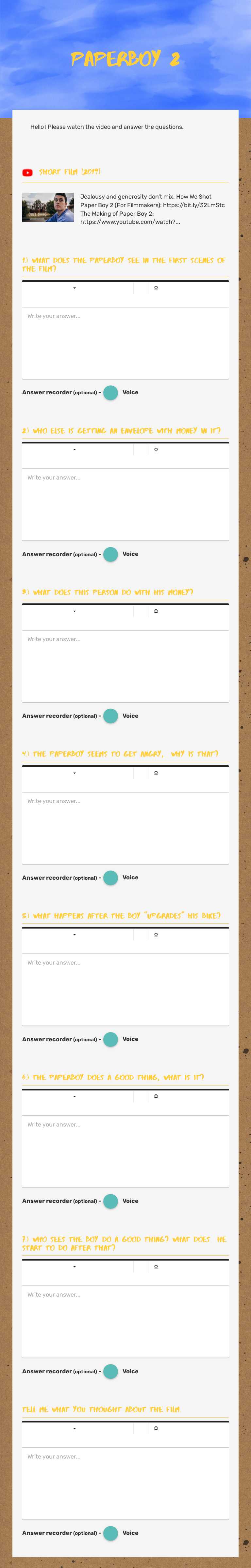 paperboy 2 Grade 7 worksheet preview