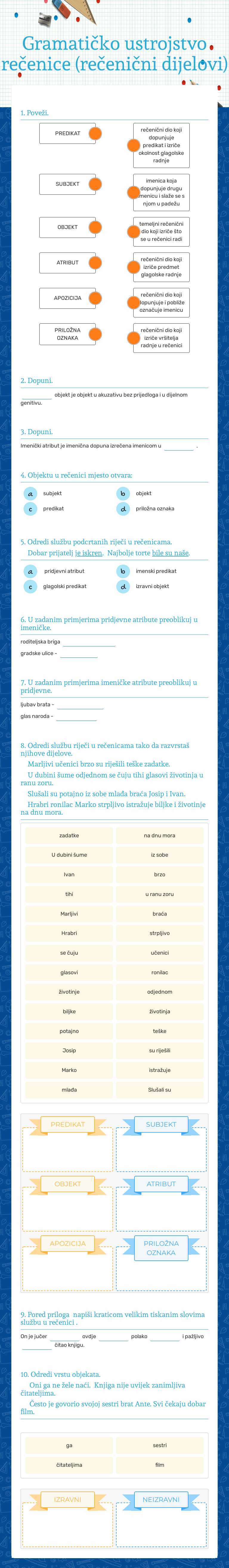 Gramatičko ustrojstvo rečenice (rečenični dijelovi) worksheet preview image