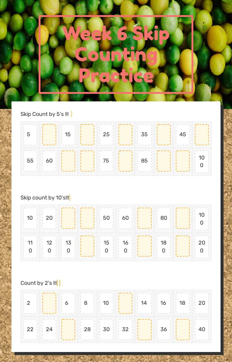 Week 6 Skip Counting Practice Grade 1 worksheet preview