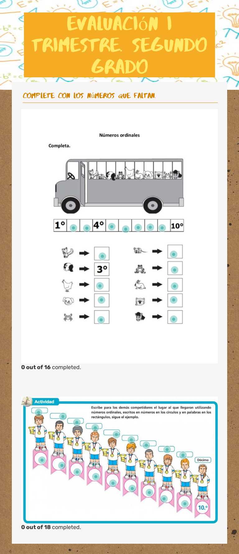 Evaluación I Trimestre.  Segundo Grado worksheet preview image