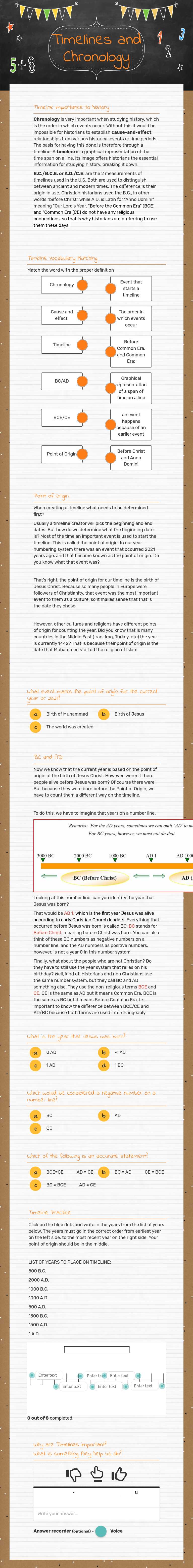 Timelines and Chronology worksheet preview image
