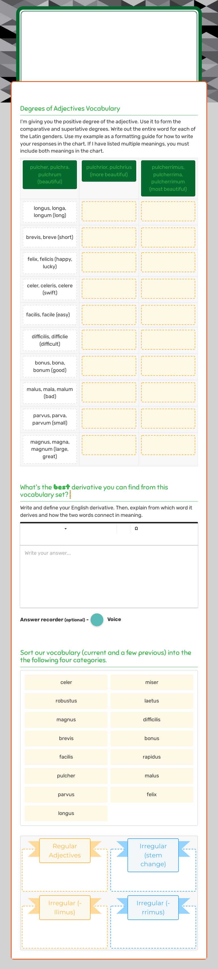 Degrees of Adjectives Vocabulary worksheet preview image