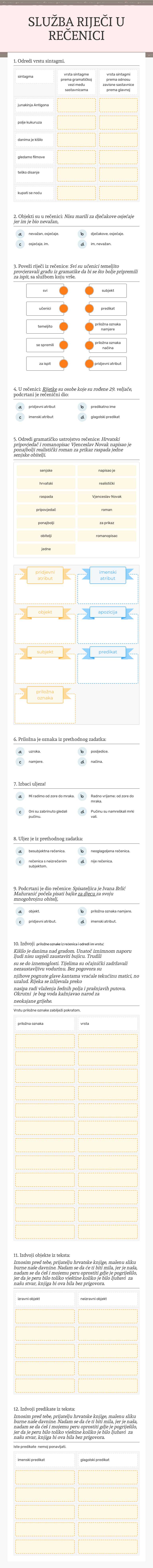 SLUŽBA RIJEČI U REČENICI worksheet preview image