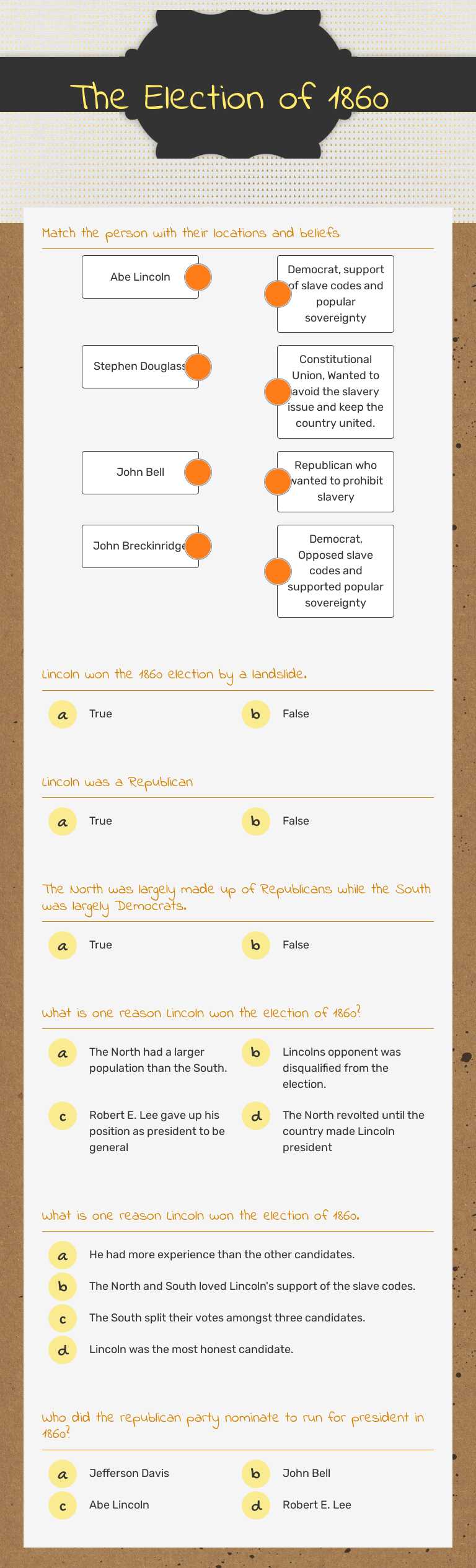 The Election of 1860 worksheet preview image