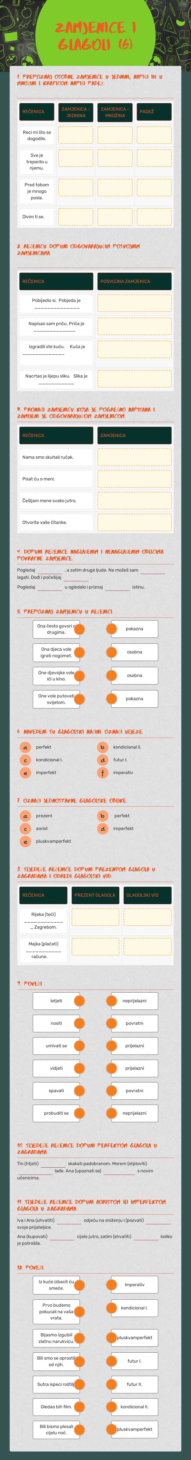 zamjenice i glagoli (6) worksheet preview image