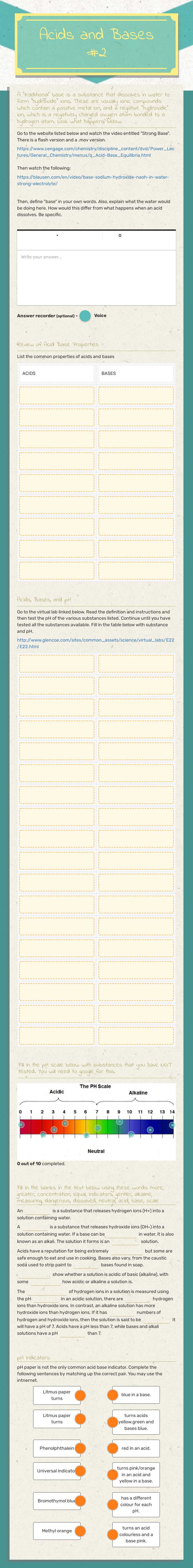 Acids and Bases #2 worksheet preview image