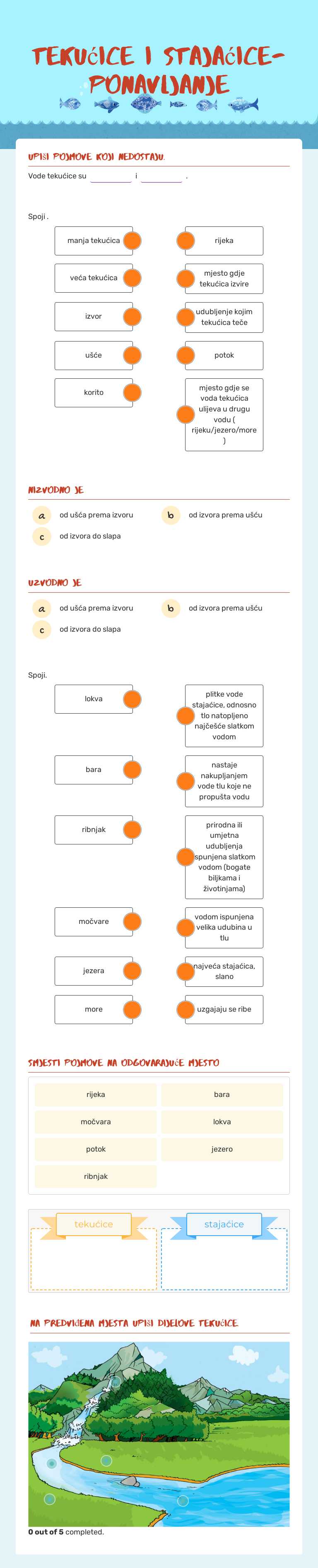Tekućice i stajaćice- ponavljanje worksheet preview image