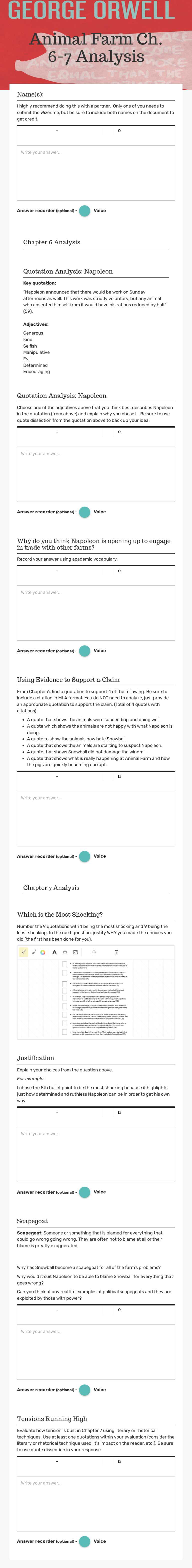 Animal Farm Ch. 6-7 Analysis worksheet preview image