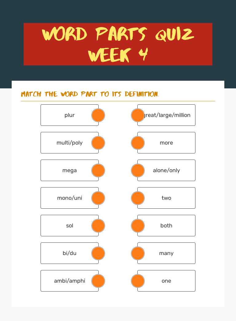 Word Parts Quiz Week 4 worksheet preview image