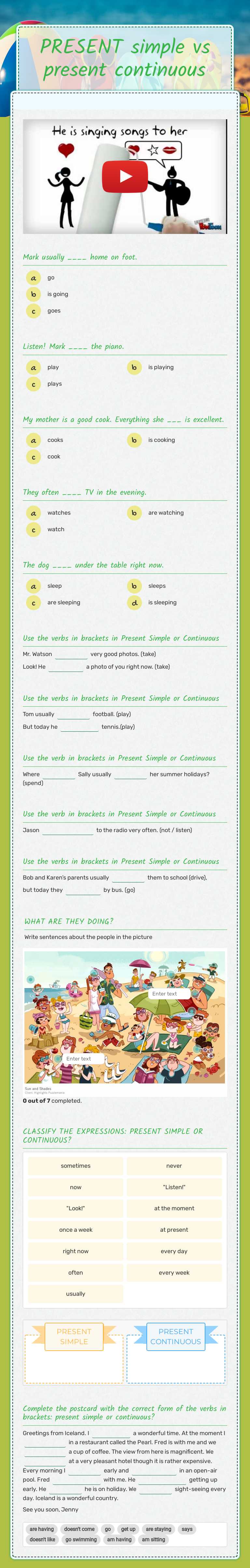 PRESENT simple vs 
present continuous worksheet preview image