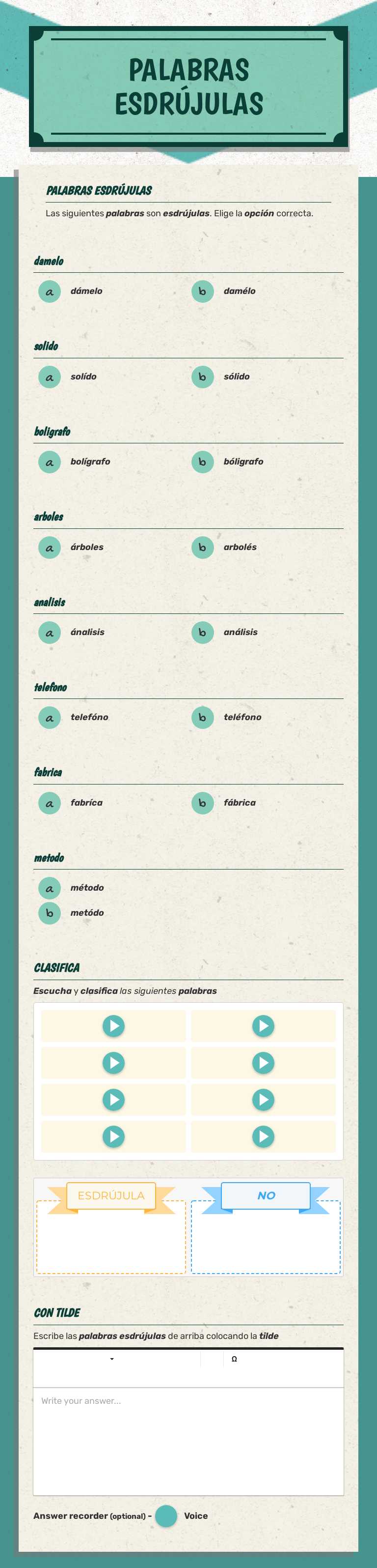 PALABRAS ESDRÚJULAS worksheet preview image