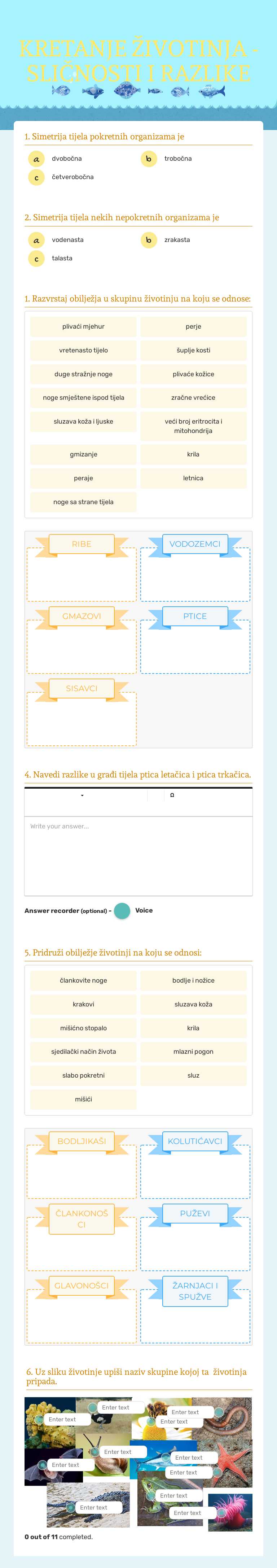 KRETANJE ŽIVOTINJA - SLIČNOSTI I RAZLIKE worksheet preview image