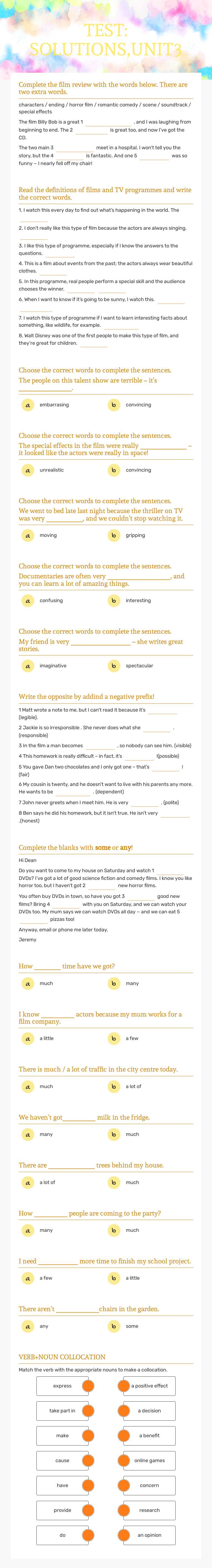TEST: SOLUTIONS,UNIT3 worksheet preview image