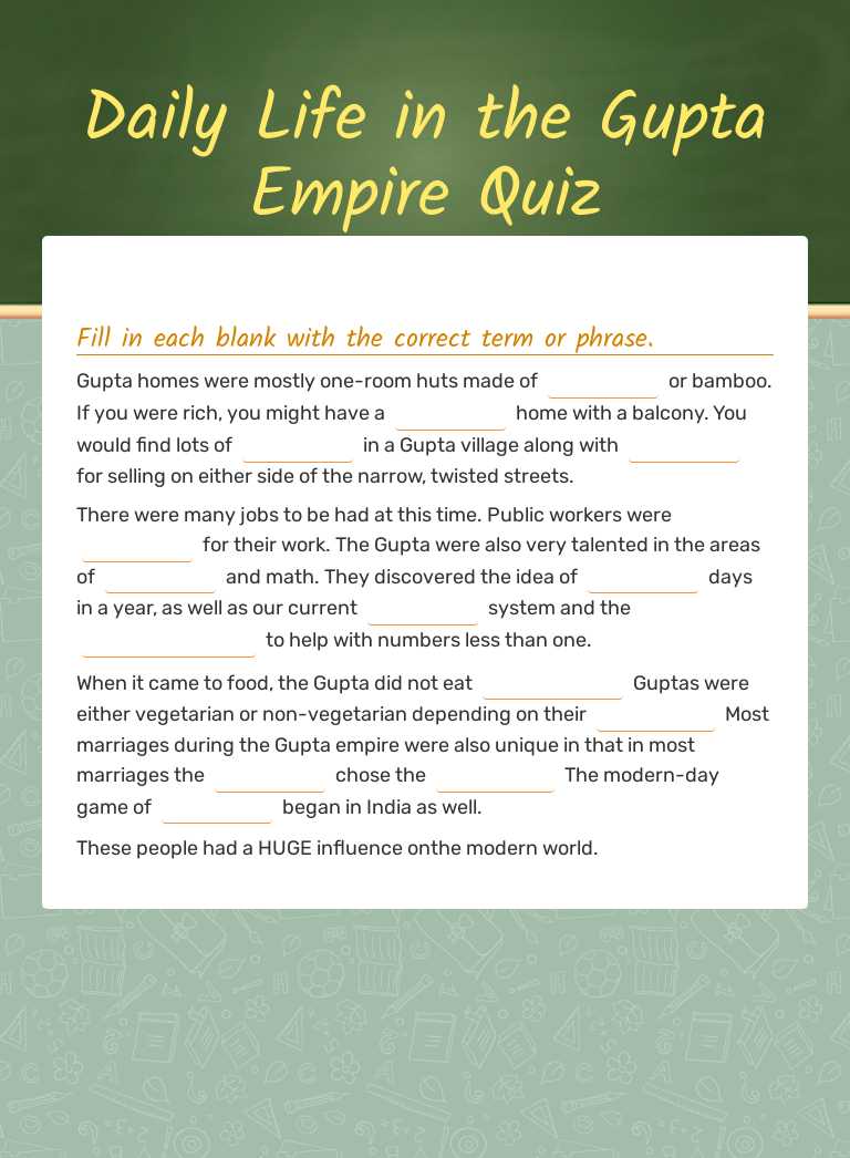 Daily Life in the Gupta Empire Quiz worksheet preview image