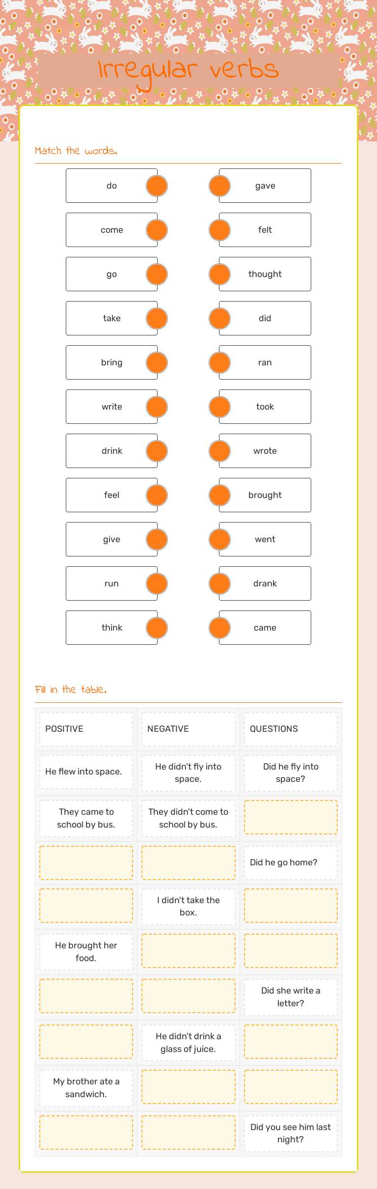 Irregular verbs worksheet preview image