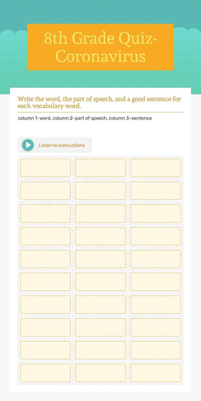 8th Grade Quiz- Coronavirus Grade 8 worksheet preview