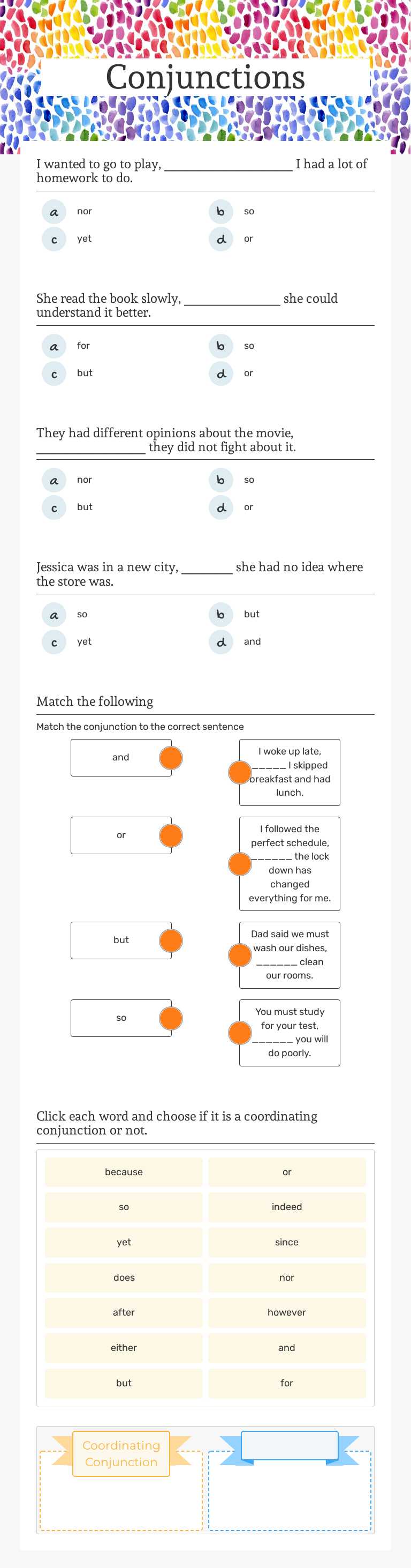 Conjunctions worksheet preview image