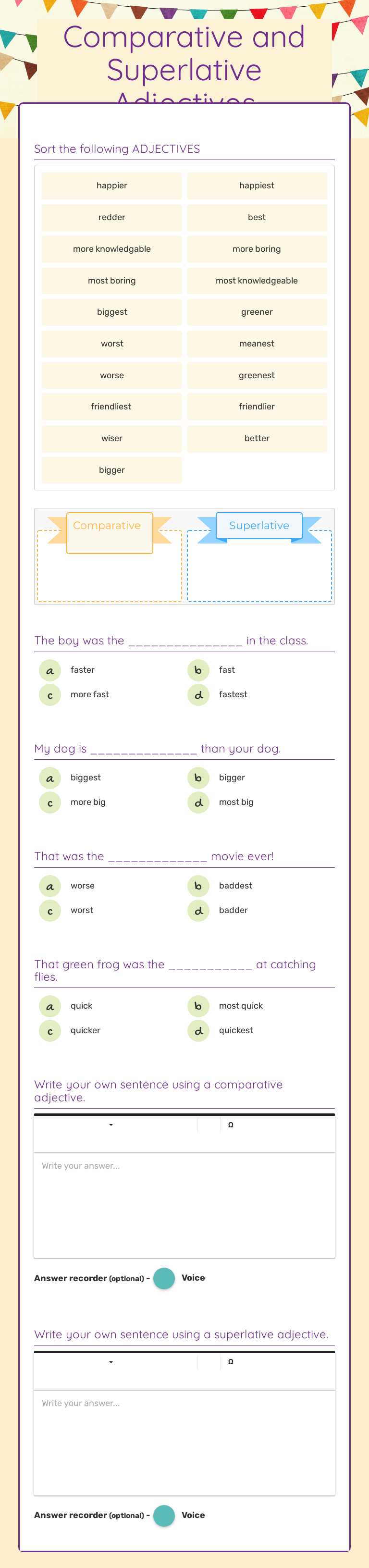 Comparative and Superlative Adjectives Grade 4 worksheet preview