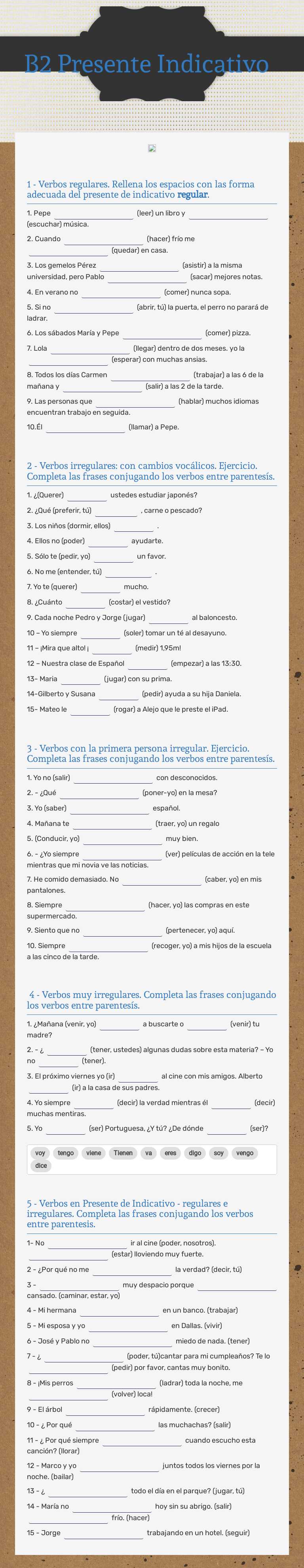 B2 Presente Indicativo worksheet preview image