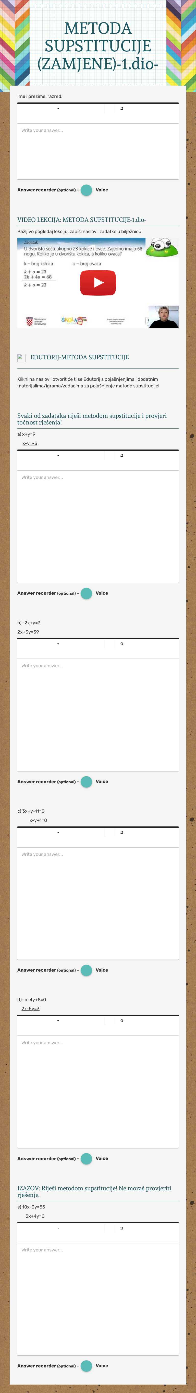 METODA SUPSTITUCIJE (ZAMJENE)-1.dio- Grade 7 worksheet preview
