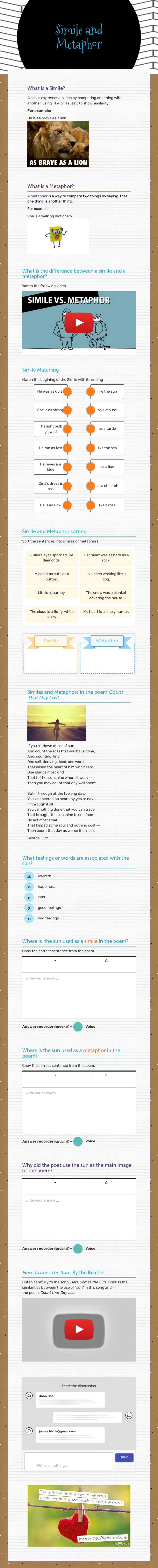 Simile 
and 
Metaphor worksheet preview image