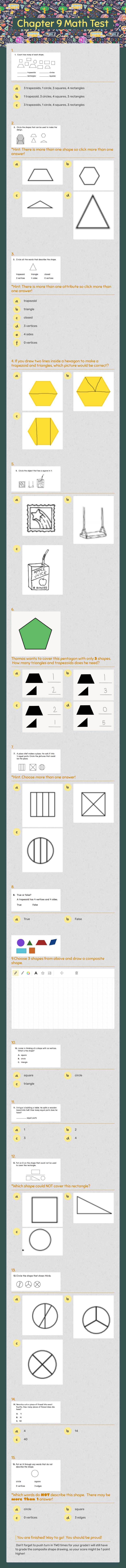 Chapter 9 Math Test worksheet preview image