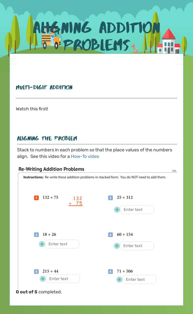 Aligning Addition problems worksheet preview image