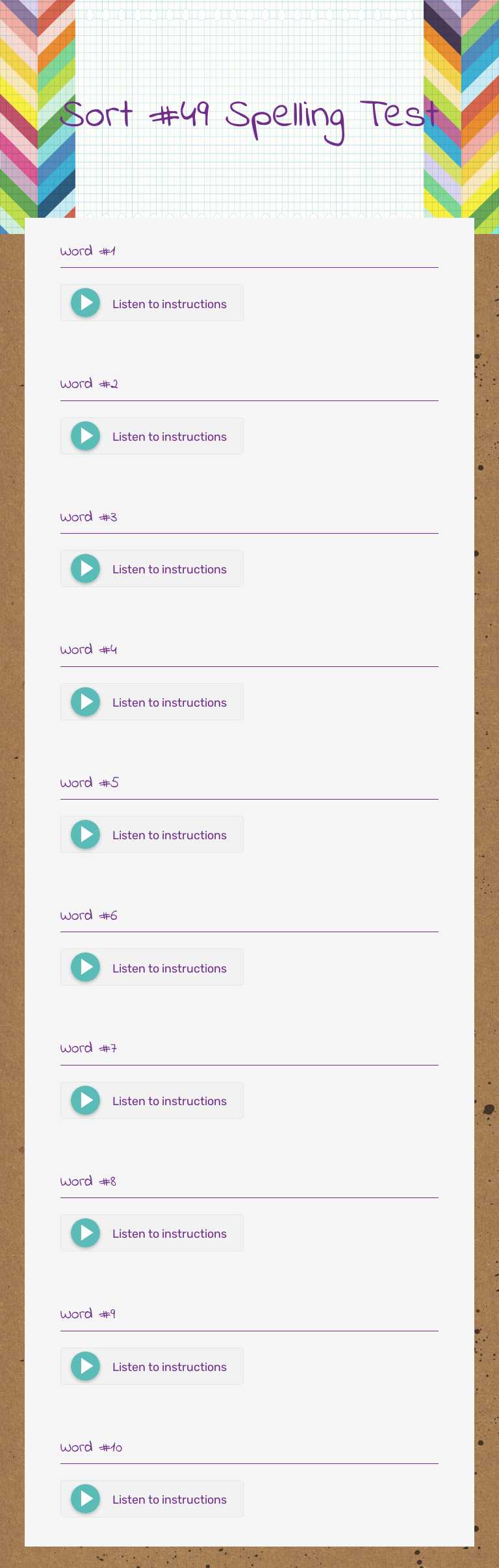 Sort #49 Spelling Test worksheet preview image