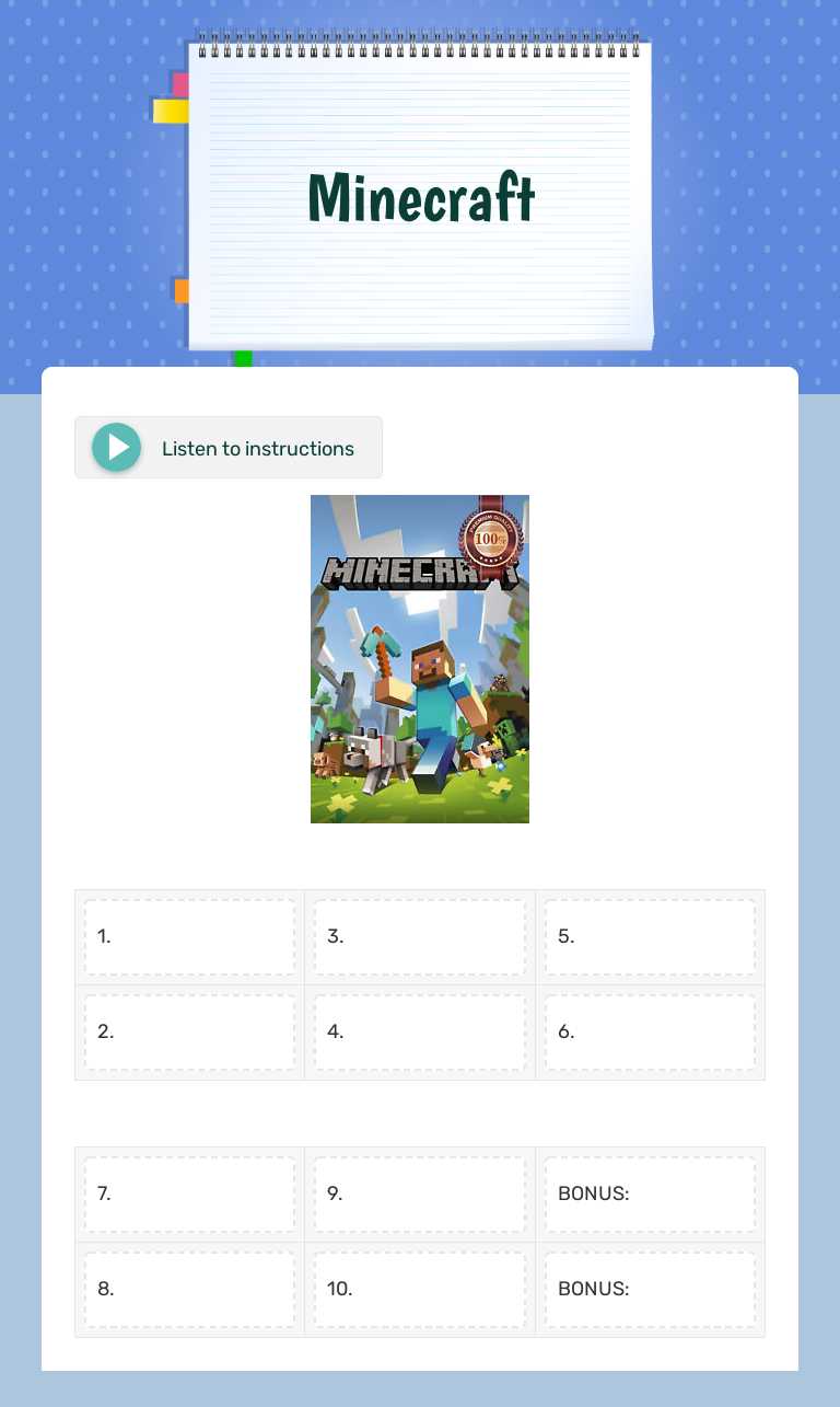 Minecraft worksheet preview image
